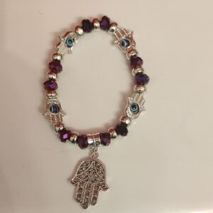 Silver and Purple Hamsa Bracelet